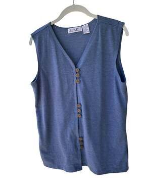 JL Plum Blue vintage V-Neck Sleeveless Button Front Vest boho Medium